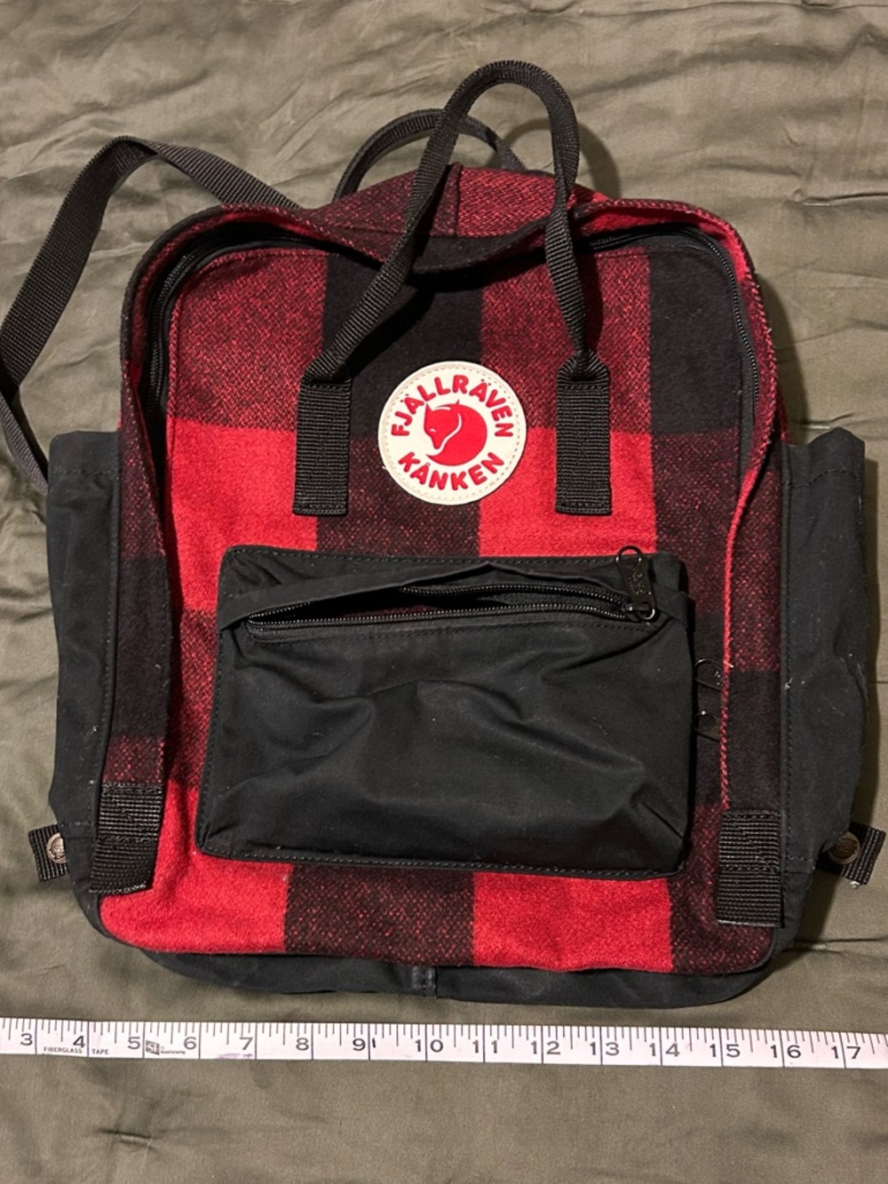 Fjallraven Kanken Red & Black Plaid Backpack - Picture 2 of 3